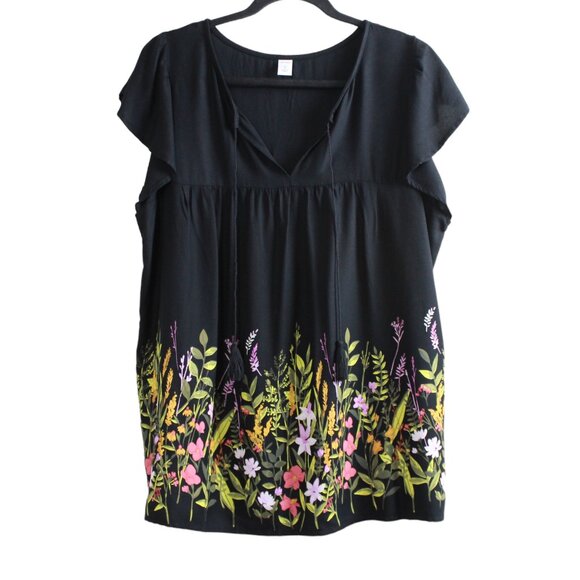 Old Navy Tops - Old Navy Black Multicoloured Floral Print Peasant Blouse